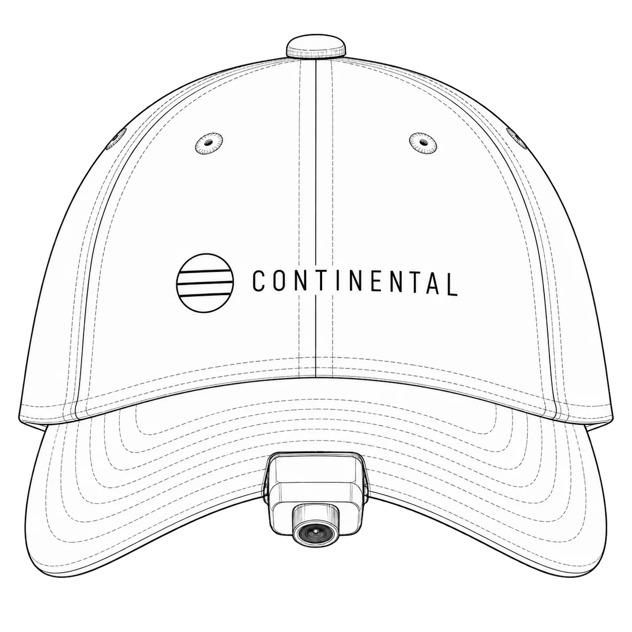 Concept illustration of a Continental cap with a camera beneath the brim