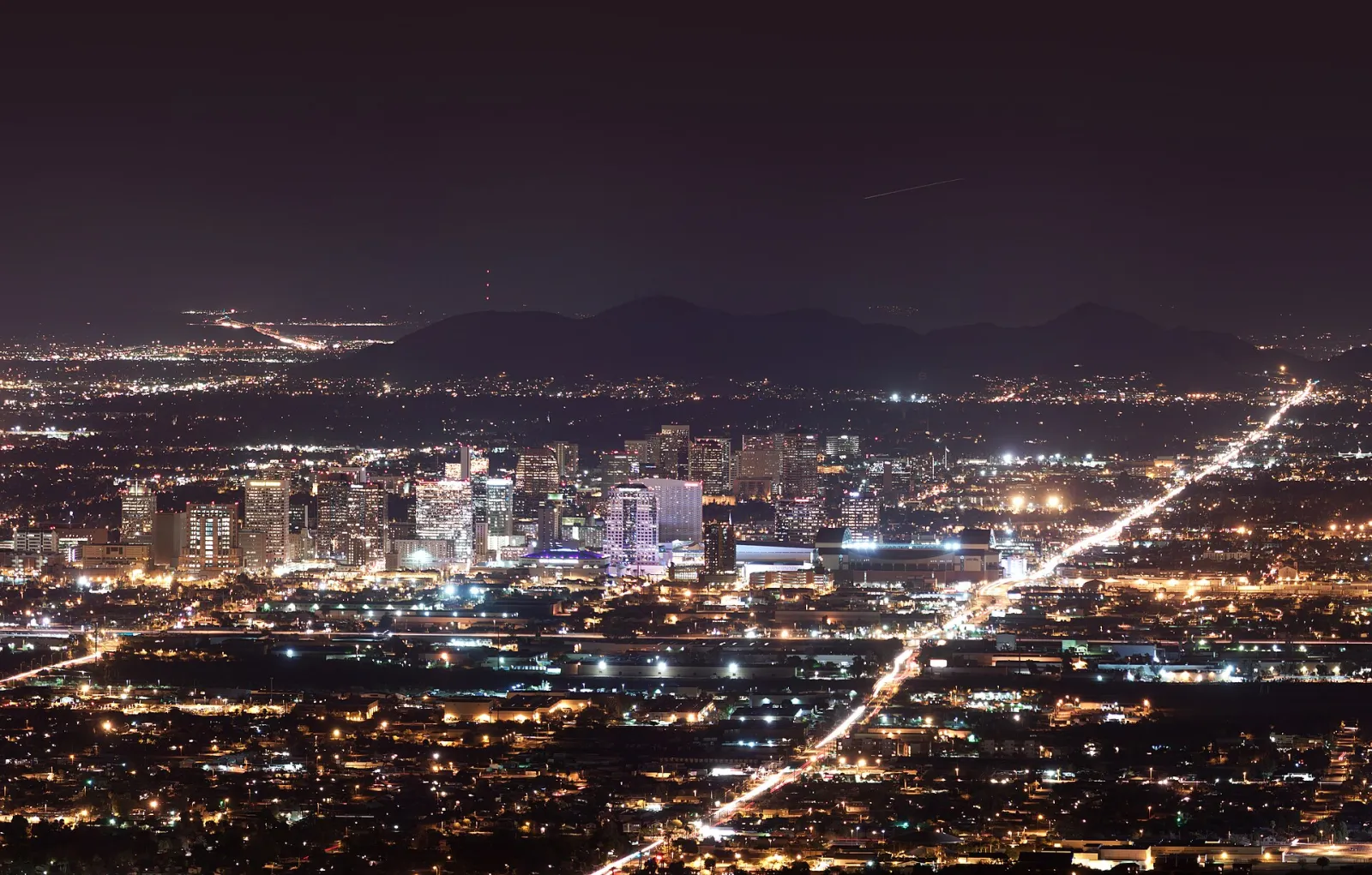 The Phoenix skyline and city lights at night