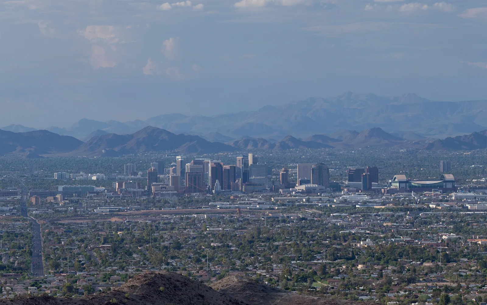 Downtown Phoenix with the mountains behind it
